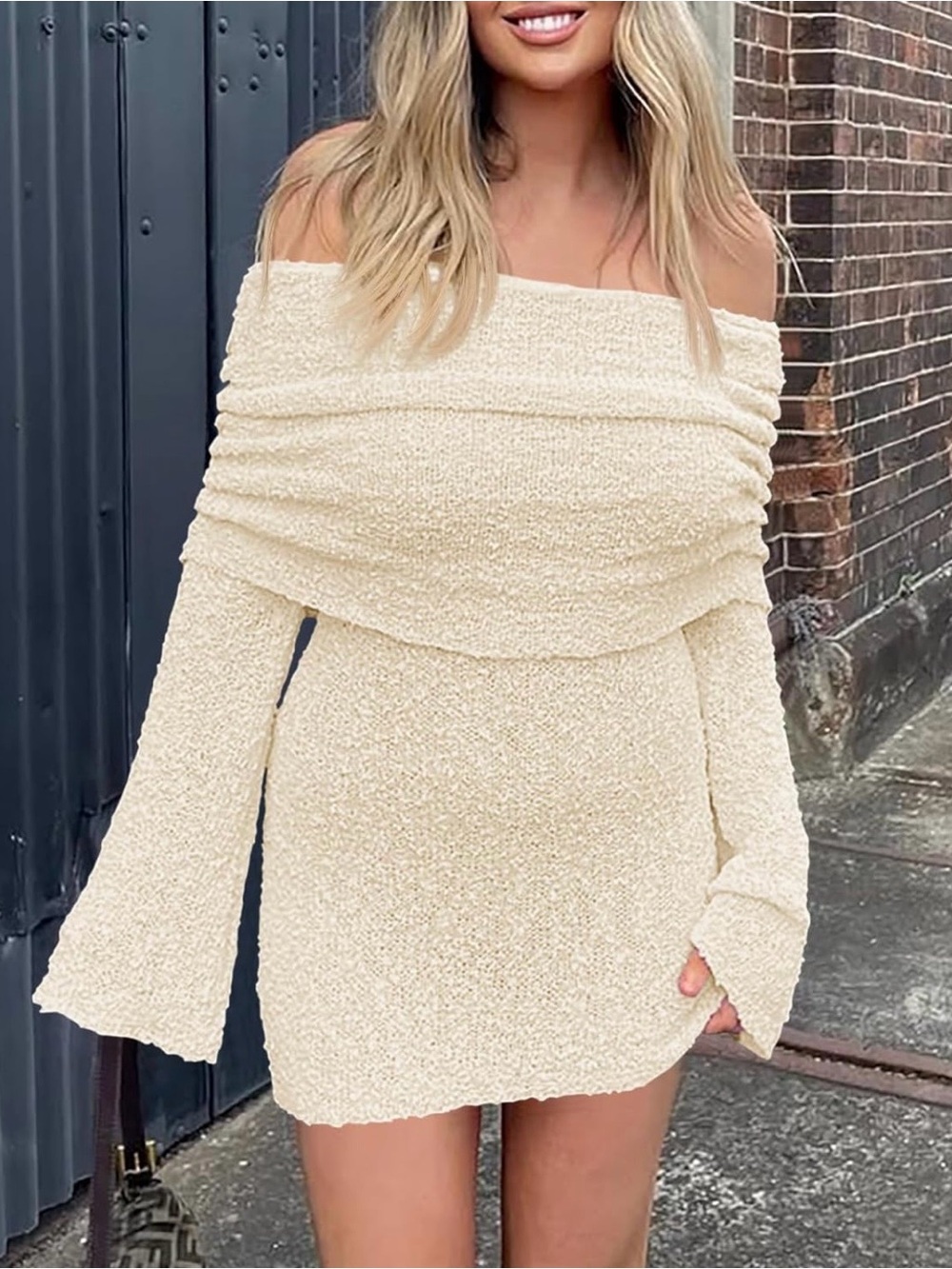NWOT Women XL Off White Off-Shoulder Bell Sleeve Beach Coverup Dress Bodycon